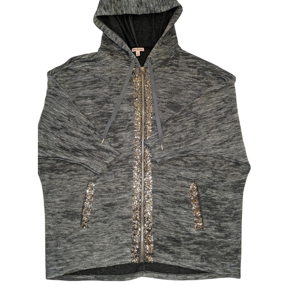 Juicy Couture Gray Heathered Sequin Zip Up Hoodie Jacket Women's Medium - Picture 6 of 7